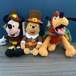 Vintage Disney Store Thanksgiving Plush Set – Pilgrim collection‎ NWT